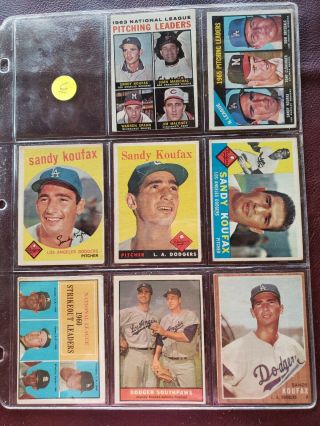 (8) Vintage Sandy Koufax Baseball Cards L.  A Dodgers 1960 