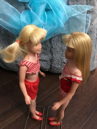 1960s Vintage Skipper and Scooter Dolls with outfits and one additional 4