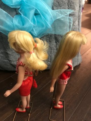1960s Vintage Skipper and Scooter Dolls with outfits and one additional 5