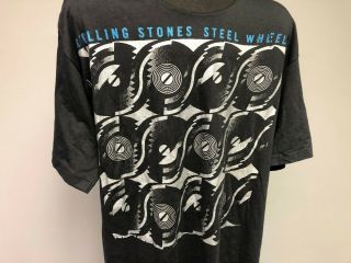 VTG 80s 1989 Rolling Stones Steel Wheel North American Tour T - Shirt Tee Black XL 2