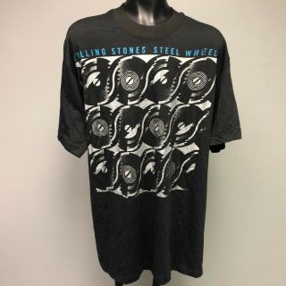 VTG 80s 1989 Rolling Stones Steel Wheel North American Tour T - Shirt Tee Black XL 3