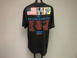 VTG 80s 1989 Rolling Stones Steel Wheel North American Tour T - Shirt Tee Black XL 4