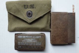 Wwii Us Army 1943 First Aid Canvas Pouch & Carlisle Packet Ex