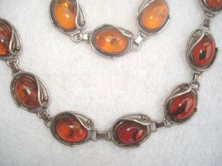 Vintage Silver Baltic Amber Necklace Bracelet Earring Set 2