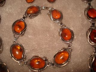 Vintage Silver Baltic Amber Necklace Bracelet Earring Set 3