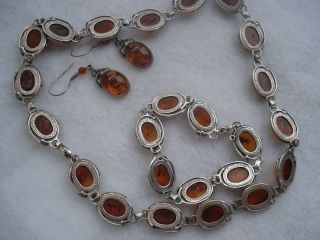 Vintage Silver Baltic Amber Necklace Bracelet Earring Set 8