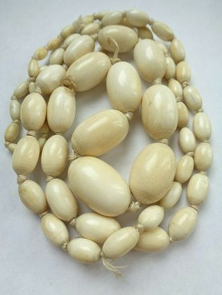 Antique 35 " Beige Color Graduated Big Smooth Bead Necklace