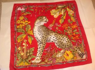 Designer Vintage Gucci Cheetah Animal Print Scarf 34x34 All Silk