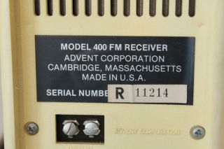 Vintage Advent Model 400 Tabletop FM Radio Receiver Acoustic Suspension Speaker 7