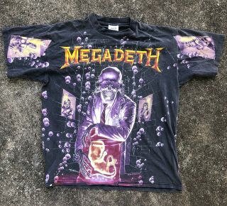 1991 Megadeth Vintage T - Shirt Vic Rattlehead All Over Print Brockum Xl