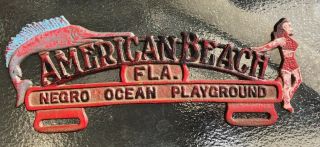 Vtg American Beach Florida Negro Ocean Playground License Plate Topper Car 11.  5 "