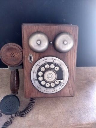 Vintage Western Electric Wooden Wall Rotary Country Bell Phone Telephone