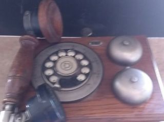 VINTAGE Western Electric Wooden Wall Rotary Country Bell Phone Telephone 5