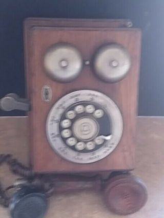 VINTAGE Western Electric Wooden Wall Rotary Country Bell Phone Telephone 7