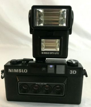 Vintage Nimslo 3d Quadra Lens 35mm Camera W/ Flash And Case