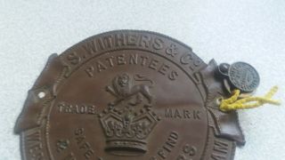 VINTAGE COPPER FINISH BRASS SAFE PLAQUE - S WITHERS & CO - WEST BROMWICH 2