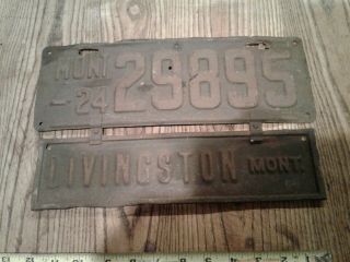 1924 Montana License Plate And Livingston Topper Vintage Number Tag 29895