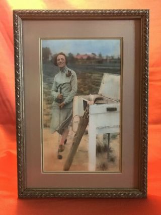 Vintage Photograph Portrait Of Woman Golfer Texas Hand Tinted Gorgeous Sfaa