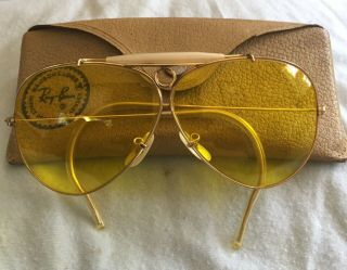 Vintage Ray - Ban 12k Bausch And Lomb Shooting Glasses Amber/yellow Avaitor Bullet