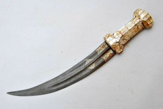 Vintage Indo Persian Mughal Silver Mop Handle Damascus Steel Khanjar Dagger
