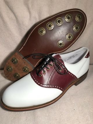 Footjoy Classic Golf Shoes Vintage Brown White Oxford 9.  5 Steel Spikes