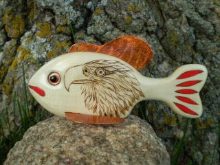 Jay Mcevers Fish Decoy Scrimshaw Style Lure Fishing Folk Art Carved Wood Rod Ice