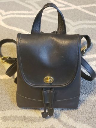 Vintage Coach Authentic Black Leather Drawstring Backpack 9960 Gold Turn Lock