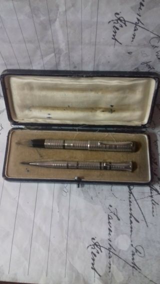 900 Sterling Silver Vintage Set Fountain Pen Gold 14K Nib and Mechanical Pencil 2