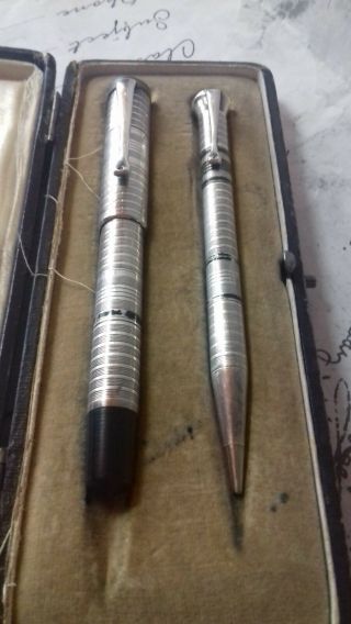 900 Sterling Silver Vintage Set Fountain Pen Gold 14K Nib and Mechanical Pencil 4