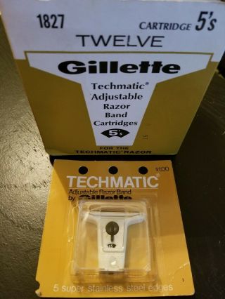 Vintage Nos Box Of Gillette Techmatic Safety Razor Adjustable Cartridges Qty 11