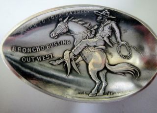 Vintage Large Size Silver Plate Spoon,  Bronco Busting,  Mining,  Indian Head