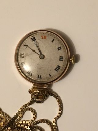 Vintage Ladies Rolex Solid 9 carat gold watchcase and solid gold chain. 2
