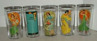 Vintage Art Deco Reverse Nude Pin Up Woman Drinking Glass Peek A Boo Risque Set