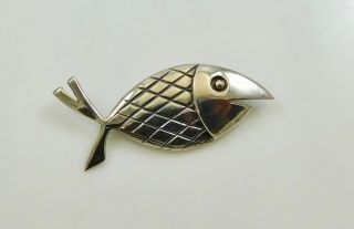Vintage Taxco Mexico Signed Large Fish Pin Brooch Eagle 3 Sterling Silver