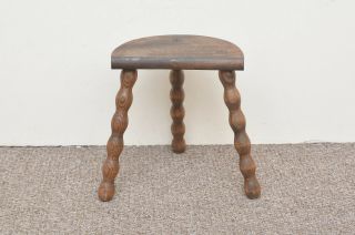 Old Vintage French Wooden Half Moon 3 Legged Milking Stool - Postage