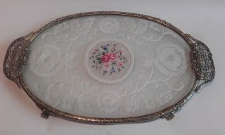 Antique,  Vintage Lace Filigree Oval Dressing Table Tray / Petit Point