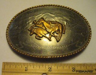 Vintage Cowboy Bulldogging Rodeo Belt Buckle - Comstock German Silver