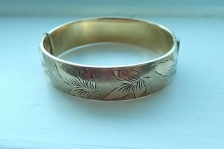 R&w 1/5th 9ct Rolled Gold Wide Bangle Floral Engraving 1950s Vintage