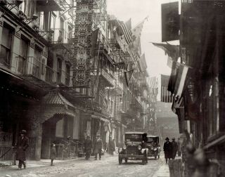 1925 Vintage Photo Car Traffic Pell Street & Mott Street Chinatown York City