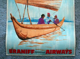 Vintage 1950s BRANIFF AIRLINES BOLIVIA Travel Poster Train railway art 5