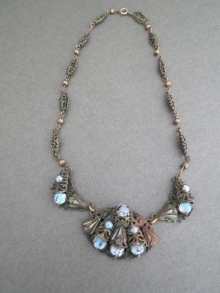 Vintage Art Deco Peking Glass Filigree Necklace