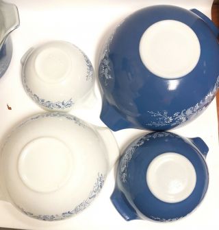 Large Set Vintage Pyrex Colonial Mist Cinderella Mixing Bowl Blue White Flowers 4