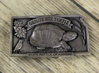 Ornate Box Turtle Belt Buckle Kansas State Reptile 1986 Limited Edition Vintage