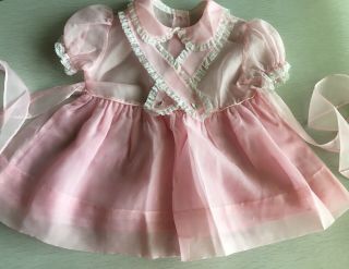 Toddler Girls Vintage 1950s Pink Handmade Sheer Party Dress Lace Pastel Kawaii