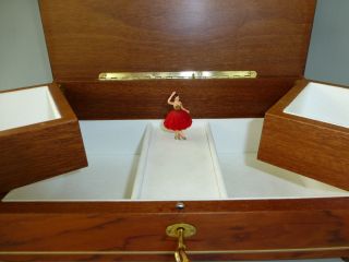 Vintage Swiss Reuge Dancing Ballerina Music Box Jewelry Wooden Case (see Video)