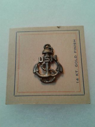 Vintage Wwii Us Navy Usn Lapel Pin Fowled Anchor Home Front 14k Gold Finish