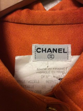 Gorgeous Authentic CHANEL Vintage Orange Silk Top Button Up Shirt Size 38 France 4