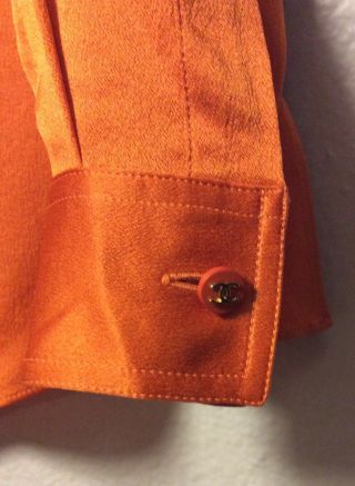 Gorgeous Authentic CHANEL Vintage Orange Silk Top Button Up Shirt Size 38 France 9
