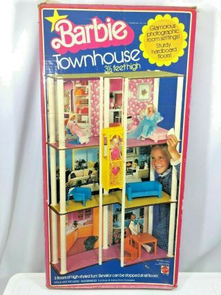 70s Barbie Vintage Townhouse 7825 With Elevator,  Mod Furniture And Box