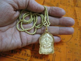 Gold Brass Coin Ganesha & Vishnu In Gold Case & Necklace Thai Amulet Pendant G42